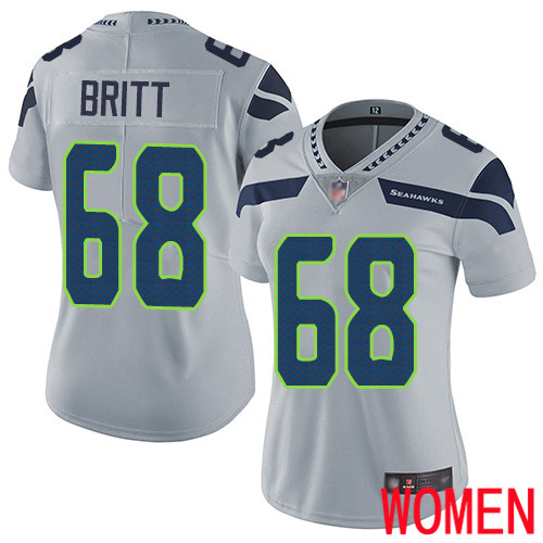 Seattle Seahawks Limited Grey Women Justin Britt Alternate Jersey NFL Football 68 Vapor Untouchable